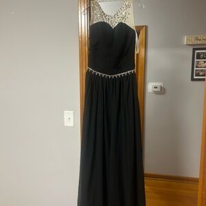 Elegant Black Evening Gown with Crystal Illusion Neckline